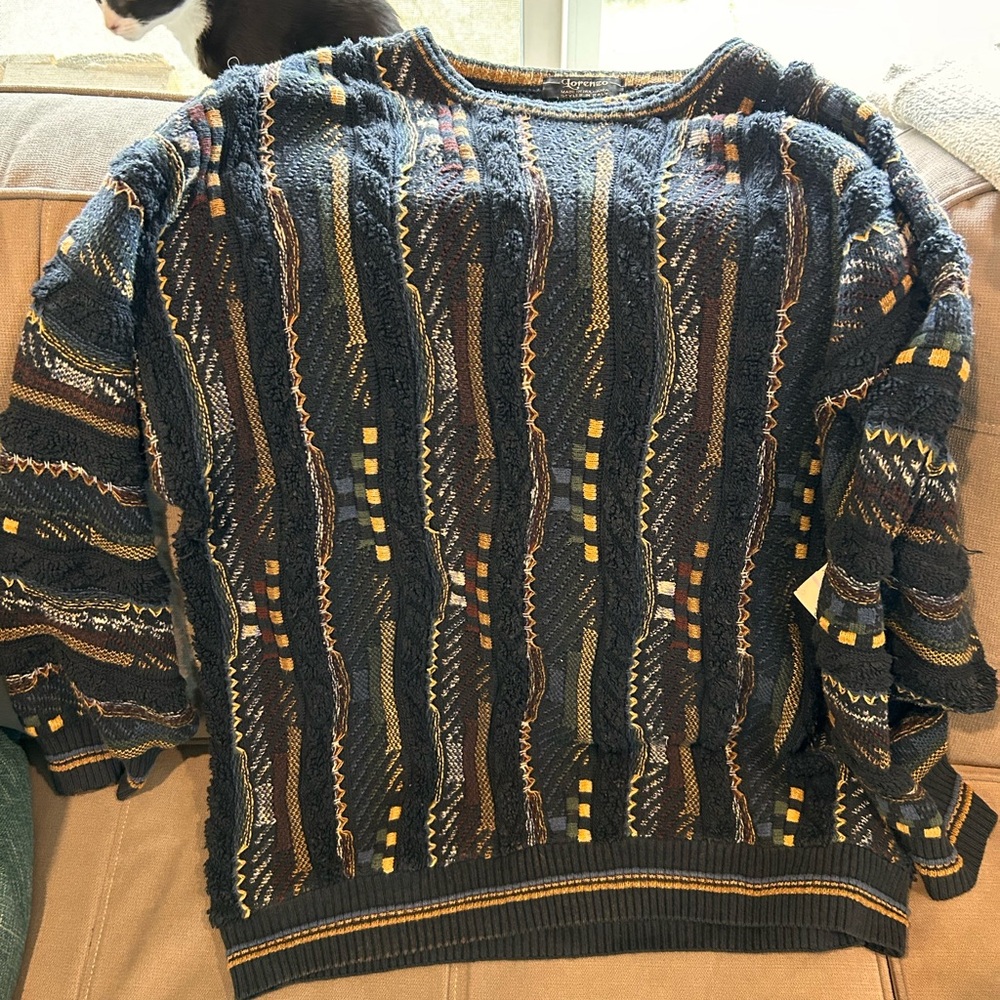 Lorenzo Men's Textured Knit Sweater - Blue, Yellow, Brown